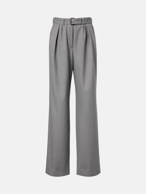 Belted wool-blend wide-leg pants