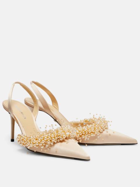 Floating Pearls 85 satin slingback pumps