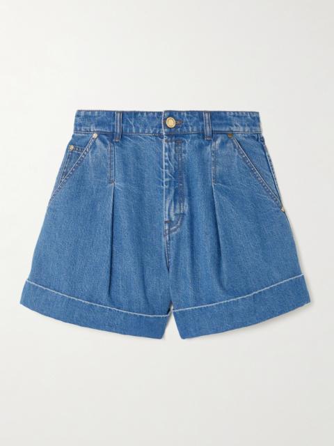 Pleated Denim Shorts