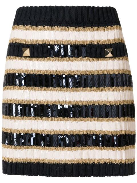 Rockstud-detail stripe-knit skirt