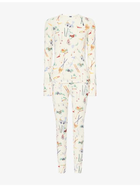 Ski-Print Waffle Cotton-Jersey Pyjama Set