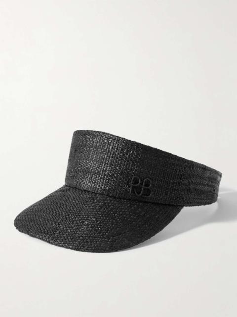 Embroidered straw visor Black