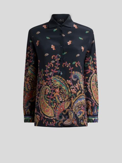 SILK SHIRT WITH PLACED FLORAL PAISLEY PRINT