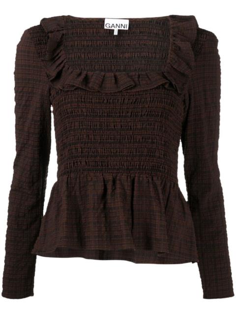 smocked seersucker blouse