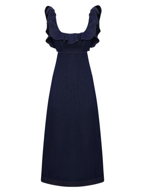 ASTER DENIM FRILL MIDI DRESS