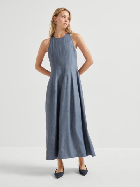 Linen and virgin wool sparkling twill dress