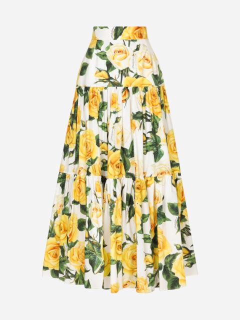 DOLCE & GABBANA フローラルロングスカート 36 Dolce & Gabbana Long ruffled skirt in yellow rose-print