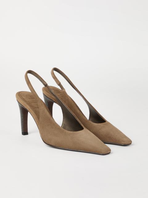Suede slingbacks with precious heels