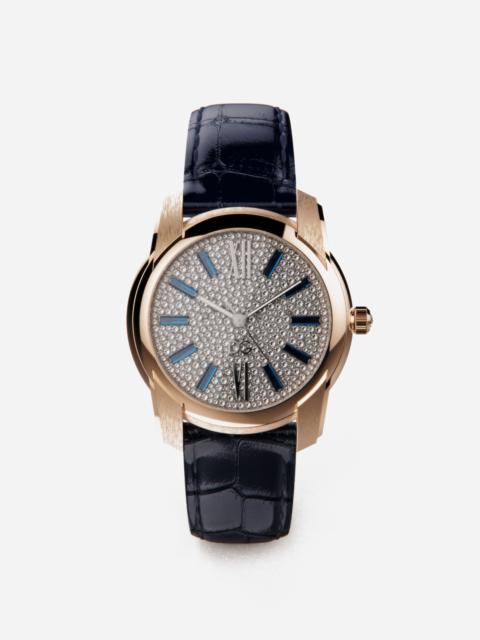 DG7 Pavé yellow gold watch with diamond and blue sapphires