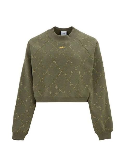 (WMNS) Nike Athleisure Casual Sports Fleece Lined Short Round Neck Pullover Hoodie Green DM7281-222