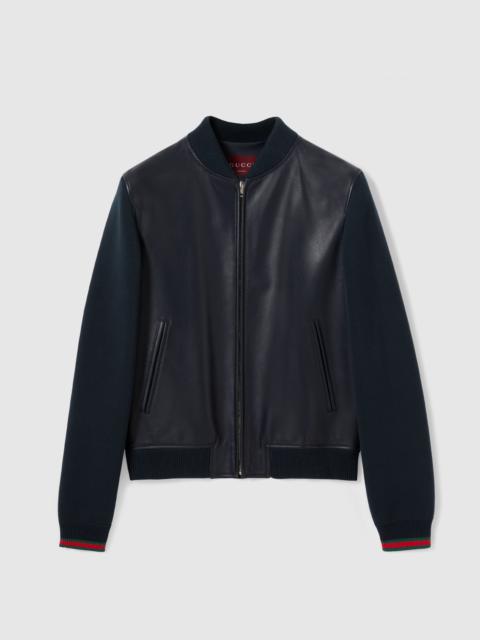 Nappa leather and knit bomber jacket
