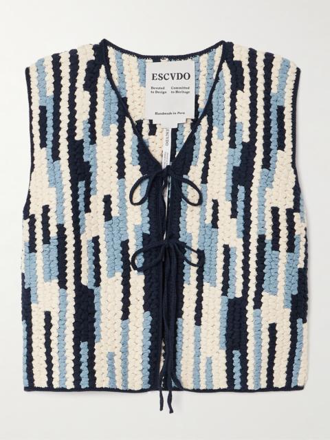 Anadara Striped Crocheted Organic Cotton Vest