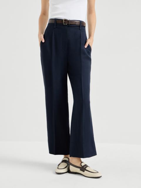Viscose and linen fluid twill cigarette trousers with monili
