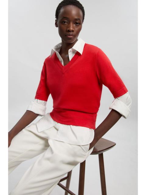 Viscose Blend V Neck Knitted Short Sleeve Top