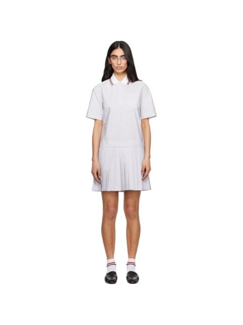Gray Pleated Polo 4 Bar Stripe Poplin Minidress