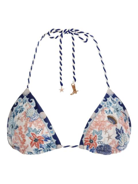 floral-print bikini top