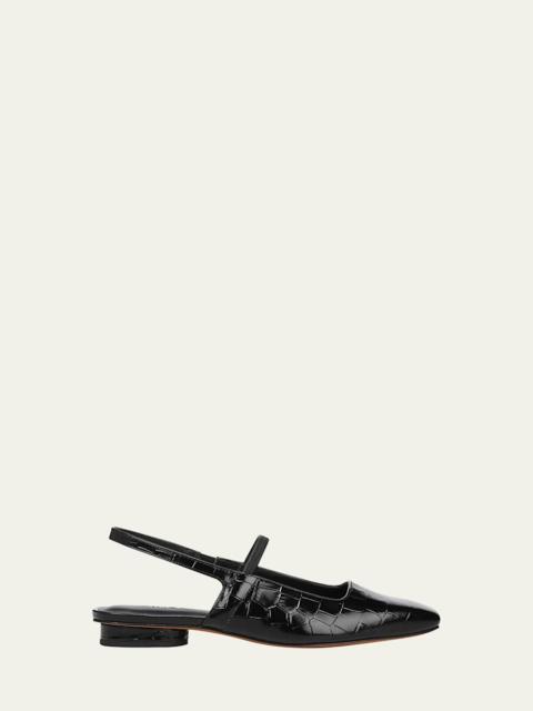 Venice Croc-Embossed Leather Slingback Flats