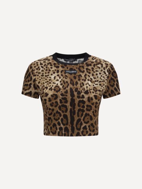 Leopard-print cropped T-shirt