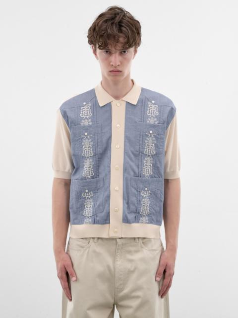 Blue Embroidered Knit Polo Shirt