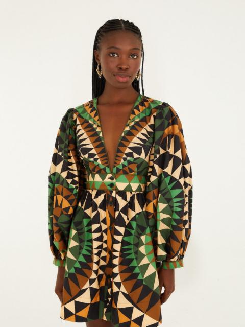 Green Heart Deco Puff Sleeve Organic Cotton Mini Dress