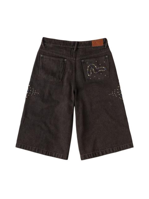 Graphic Rhinestones Denim Shorts