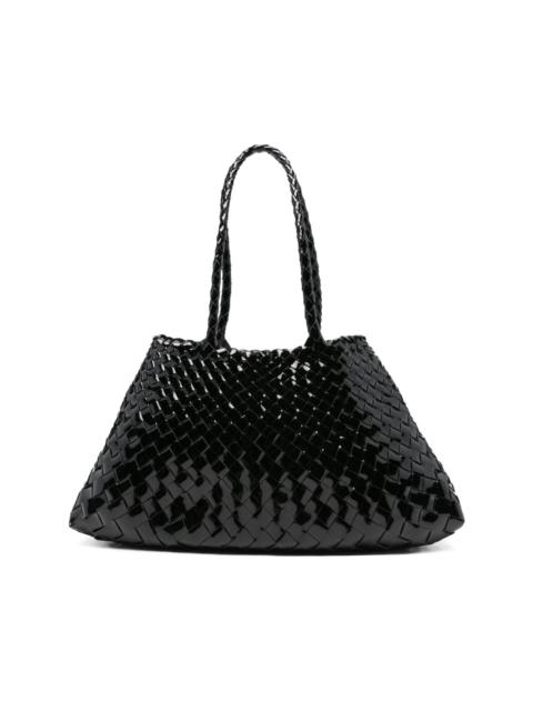patent-leather woven tote bag