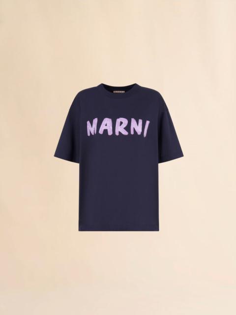 DEEP BLUE ORGANIC COTTON T-SHIRT WITH LOGO