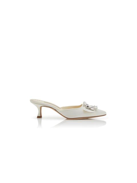 Cream Satin Crystal Buckle Mules