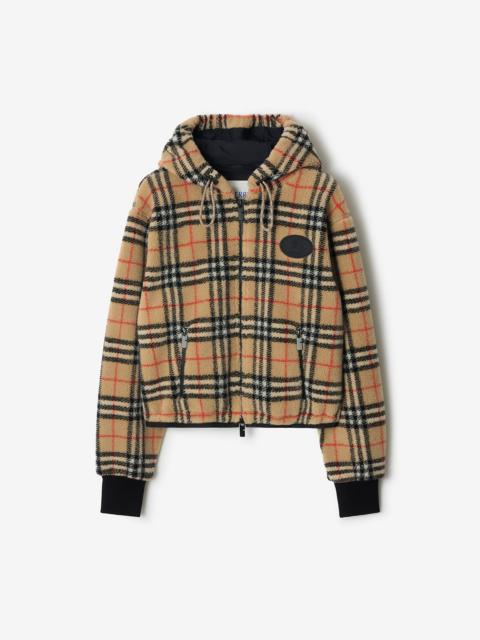 Cropped Check Fleece Hooded Jacket