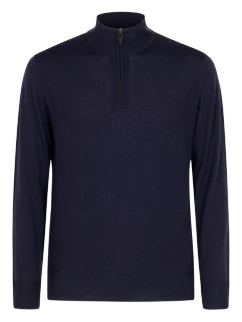 high-neck zip-up sweater