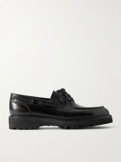 Tide Glossed-Leather Boat Shoes Black