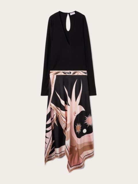 LONG DRESS WITH STELLA PRINT CAPE