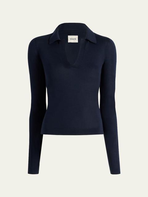 Mikel Long-Sleeve Knit Polo Top
