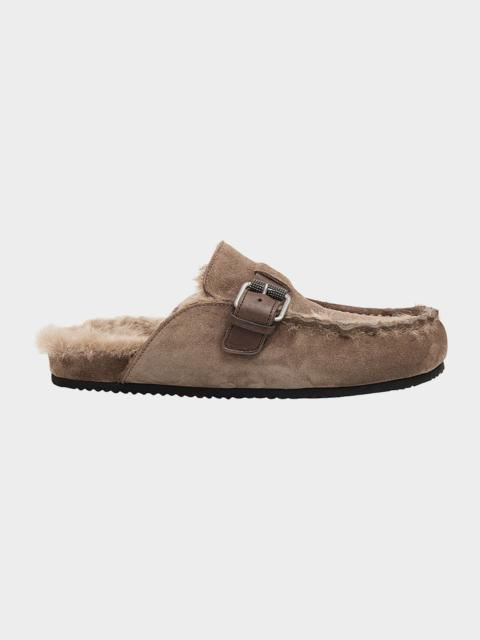Suede Shearling-Lined Mules