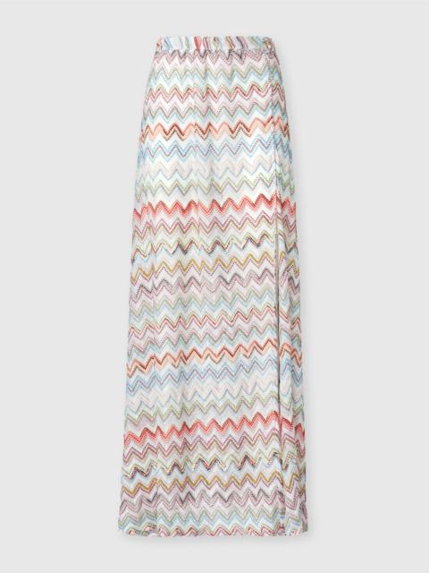 Long cover-up skirt with 3D zig zag lamé and slit