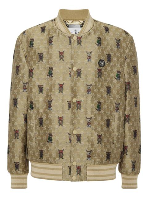 jacquard animal-print bomber jacket