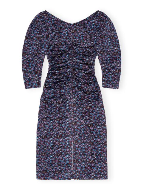 FLORAL CRINKLED SATIN U-NECK MIDI DRESS