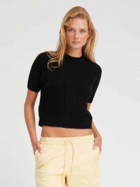 BLACK CASHMERE CABLE KNIT RAGLAN SWEATER