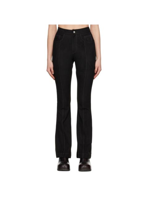 Black Paneled Faux-Leather Trousers