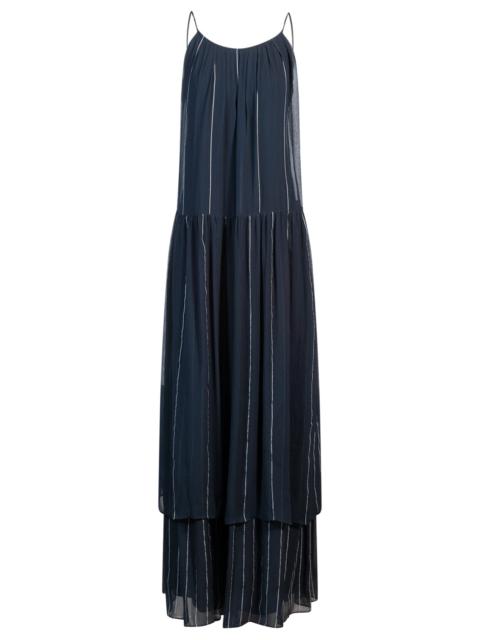 TIERED STRIPED DRESS WITH SILK