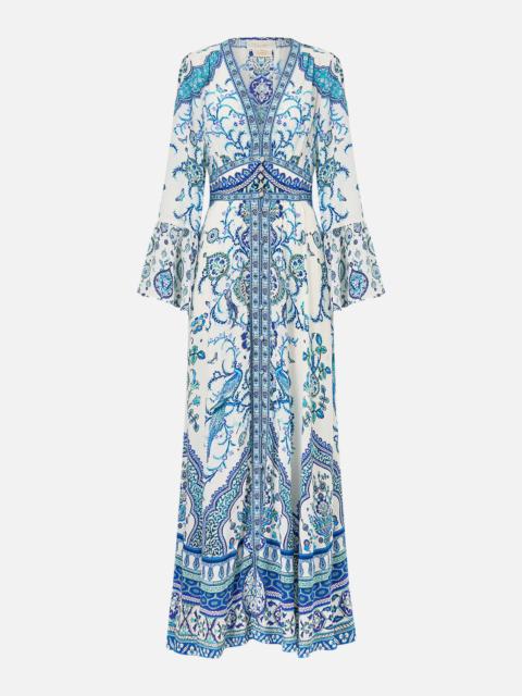 SHAPED WAISTBAND DRESS WITH RUFFLE SLEEVE