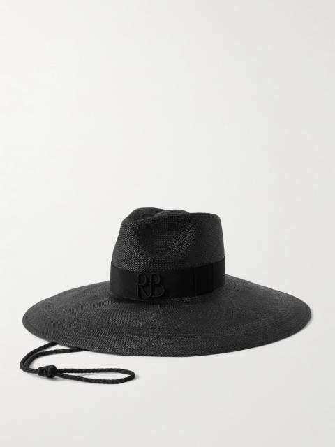 Embroidered Silk Grosgrain-trimmed Straw Hat