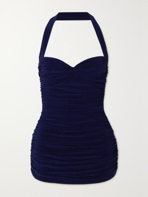 Bill Mio ruched halterneck swimsuit Navy