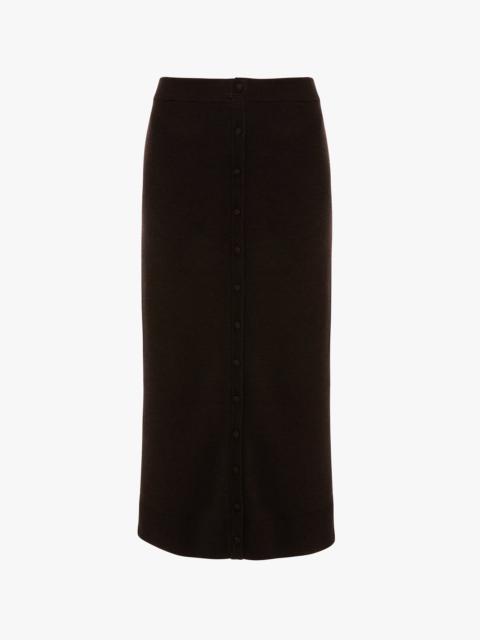 Button Detail Midi Skirt In Dark Chocolate
