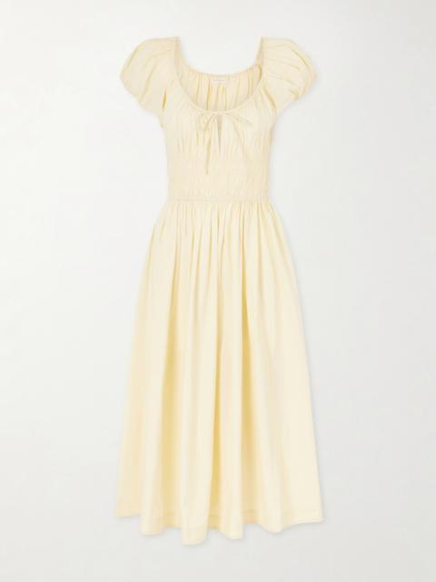 Quinn Smocked Organic Cotton-poplin Midi Dress