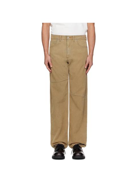 Beige Straight-Leg Faux-Suede Jeans