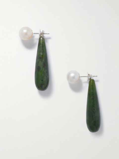 Small Angelyne Silver, Jade And Pearl Earrings