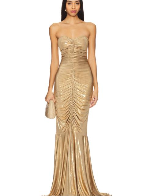 Strapless Shirred Front Fishtail Gown