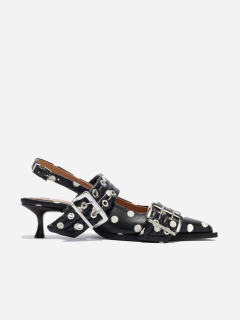 Feminine Buckle Kitten Heel Ikat Dots