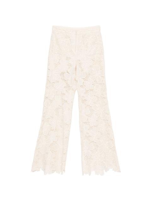 floral-embroidered lace-detail trousers